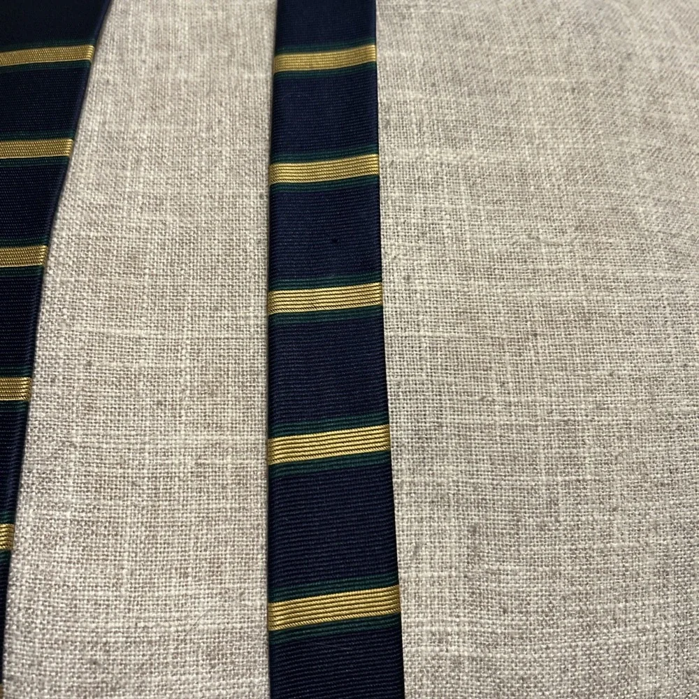 Brooks Brothers Makers Silk Tie Repp Horizontal Stripe Blue Gold Green Ivy Prep